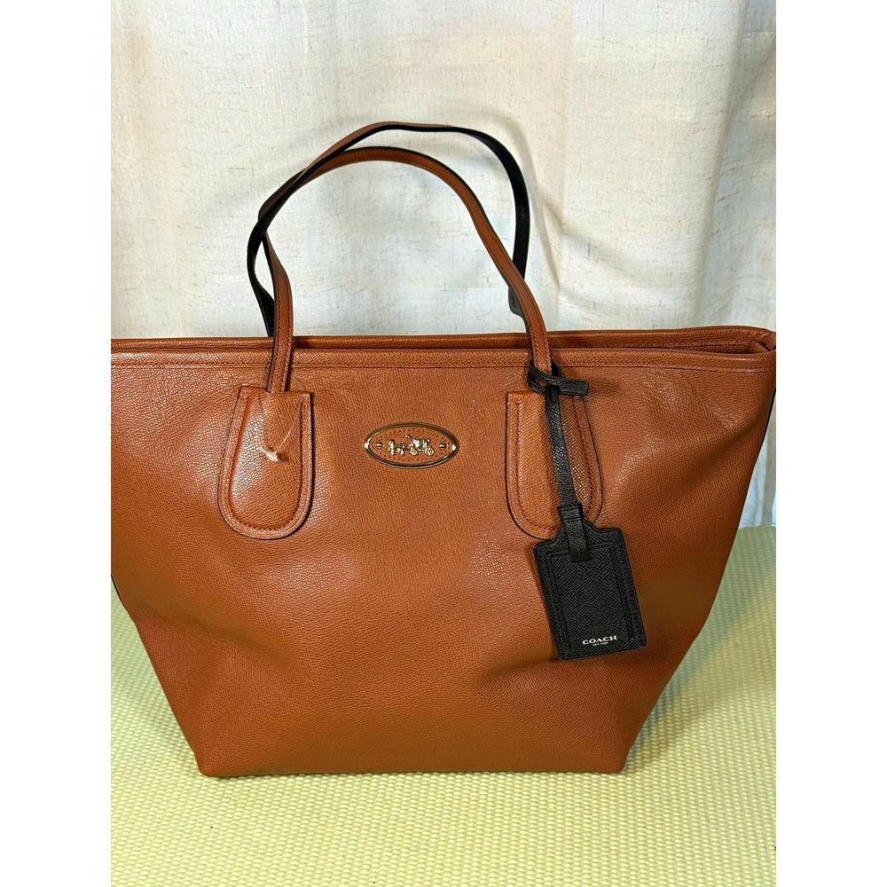 Coach Taxi crossgrain brown Leather zip top tote bag purse F1482 vintage